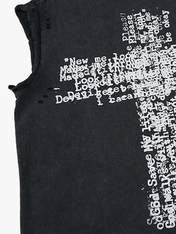 Letter Cross Graphic Distressed Tank Top
