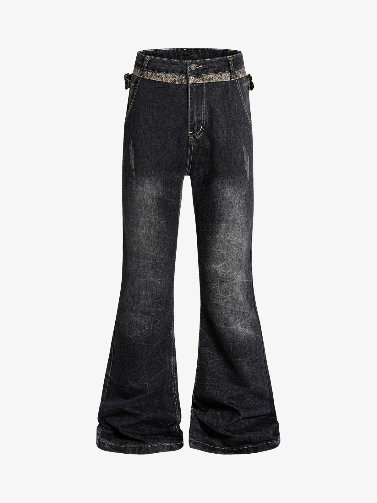 Snake Waist Flared Denim Jeans – Dark Wash Gold Embroidery Fit