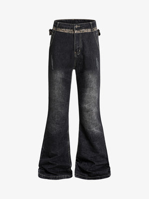 Snake Waist Flared Denim Jeans – Dark Wash Gold Embroidery Fit