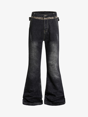 Snake Waist Flared Denim Jeans – Dark Wash Gold Embroidery Fit