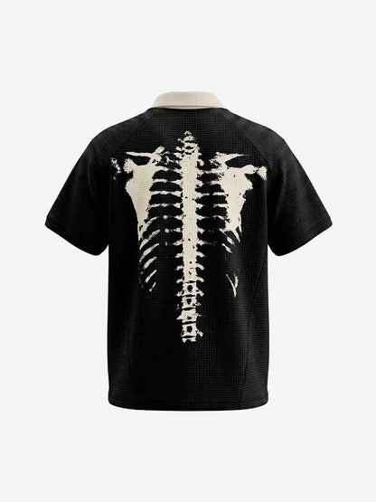 Skeleton Ribcage Graphic Print Asymmetric Button Polo Shirt 