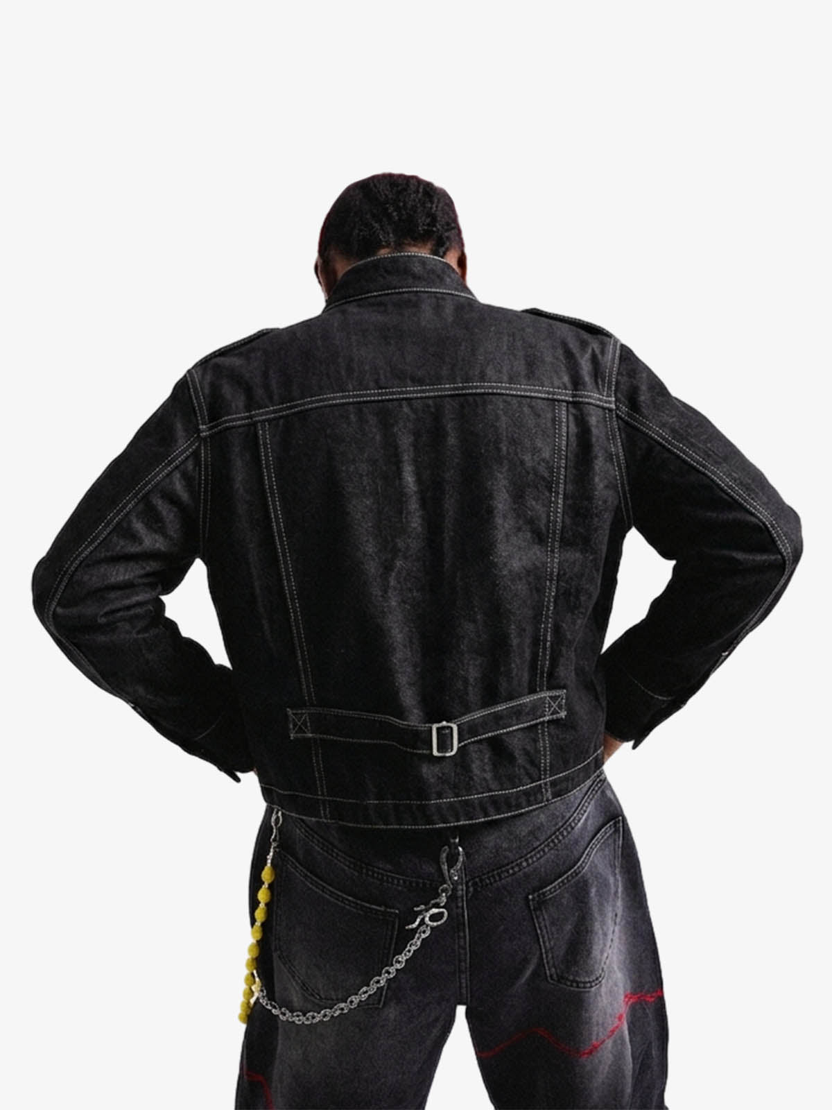 Vintage Silver Button Military Denim Jacket