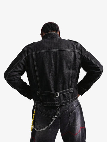 Vintage Silver Button Military Denim Jacket