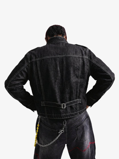 Vintage Silver Button Military Denim Jacket