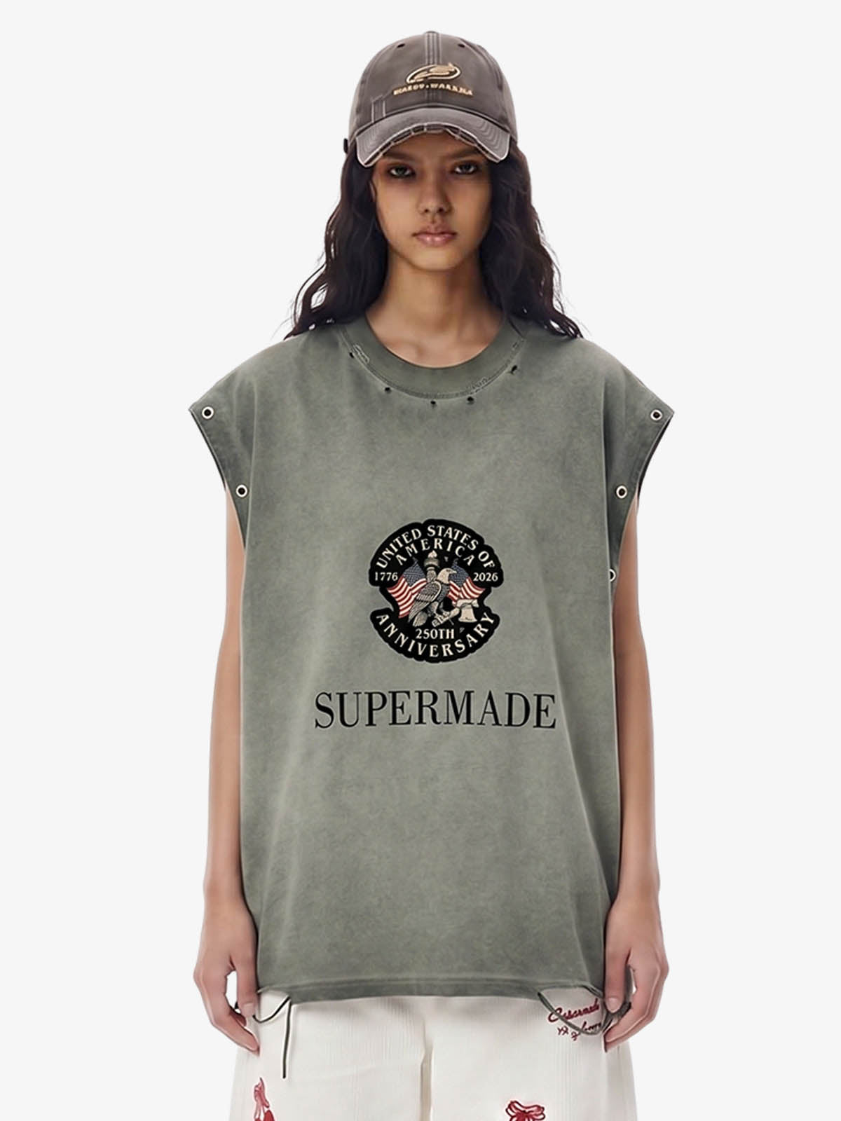 Grommet Side Washed Sleeveless T-Shirt