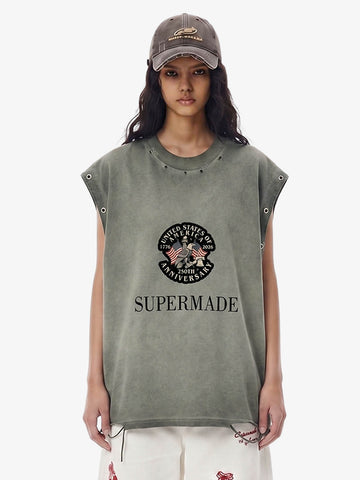 Grommet Side Washed Sleeveless T-Shirt