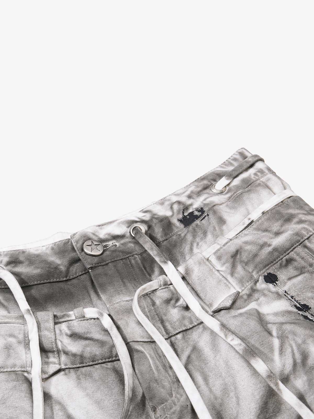 Distressed Wide-Leg Trousers – Heavyweight Cotton Canvas Paint Splatter Pants