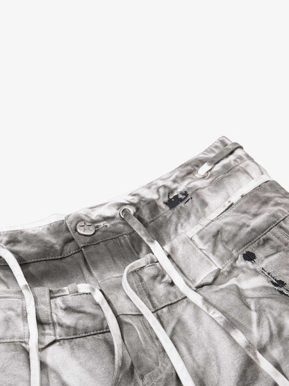 Distressed Wide-Leg Trousers – Heavyweight Cotton Canvas Paint Splatter Pants