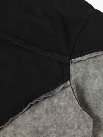 Washed Asymmetric Raw Edge Panel Knit T-Shirt 