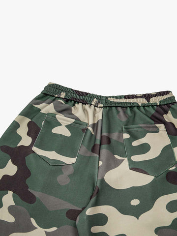 Music Note Graphic Camo Patchwork Baggy Sweatpants