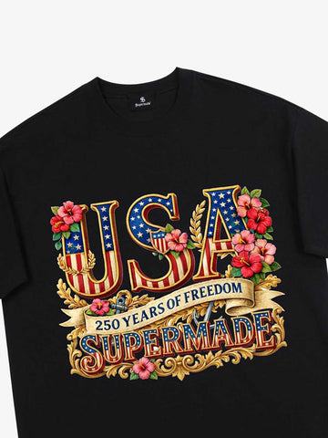 Floral USA Flag Graphic T-Shirt