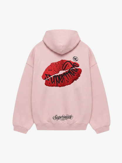 Oversized Hoodie with Lip Print Embroidery