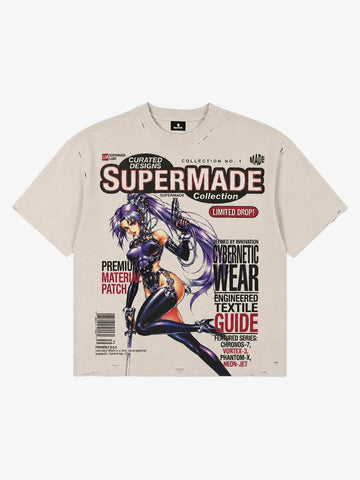 Distressed Boxy T-Shirt with Y2K Gaming Graphic