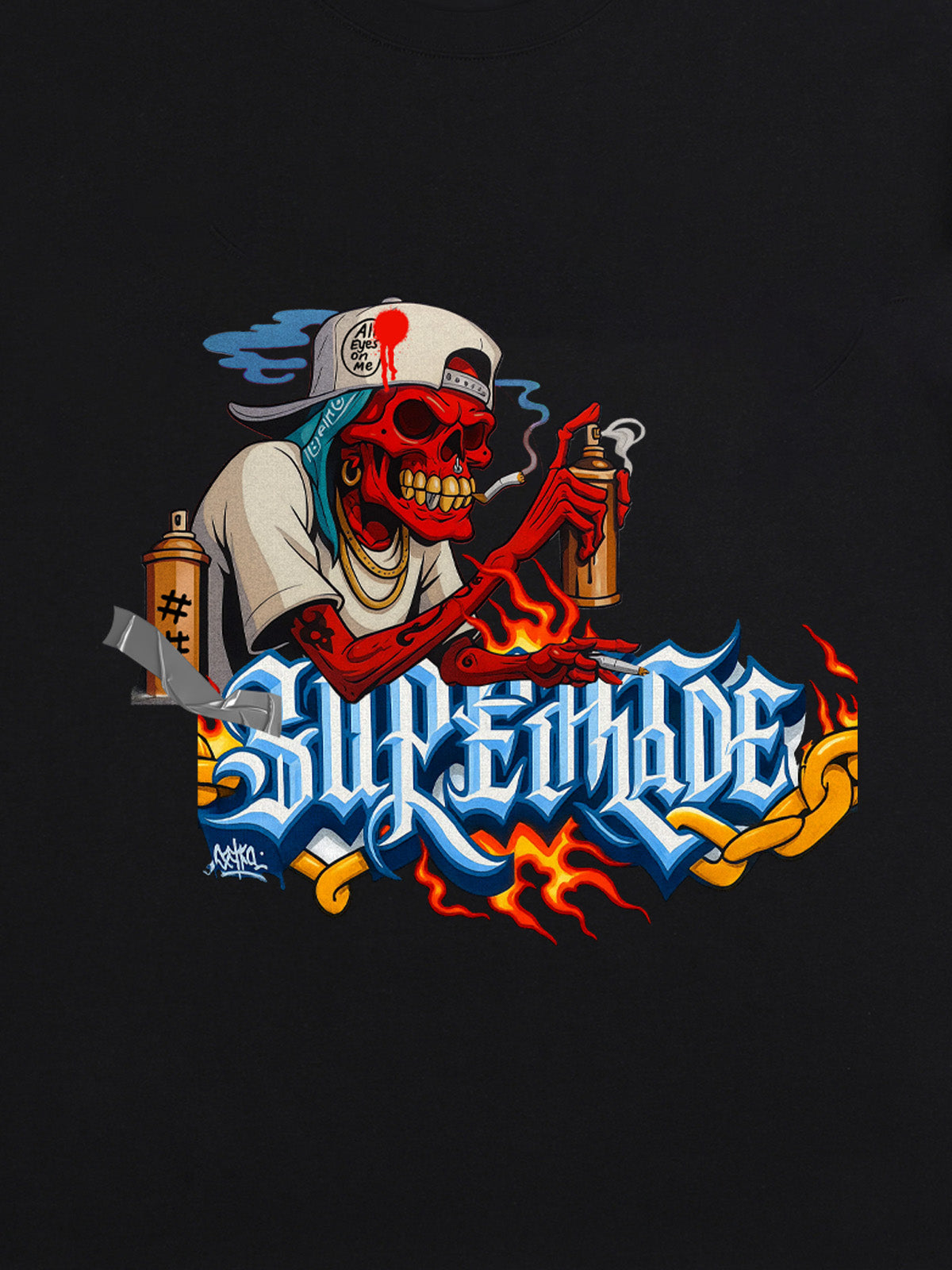 Street Skull Graffiti Artist Flame Flower Font T-Shirt 