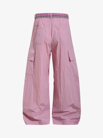 Plaid Straps Badge Cargo Pants