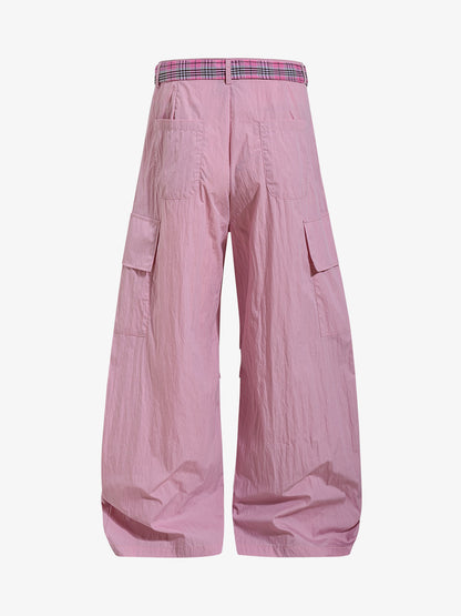Plaid Straps Badge Cargo Pants