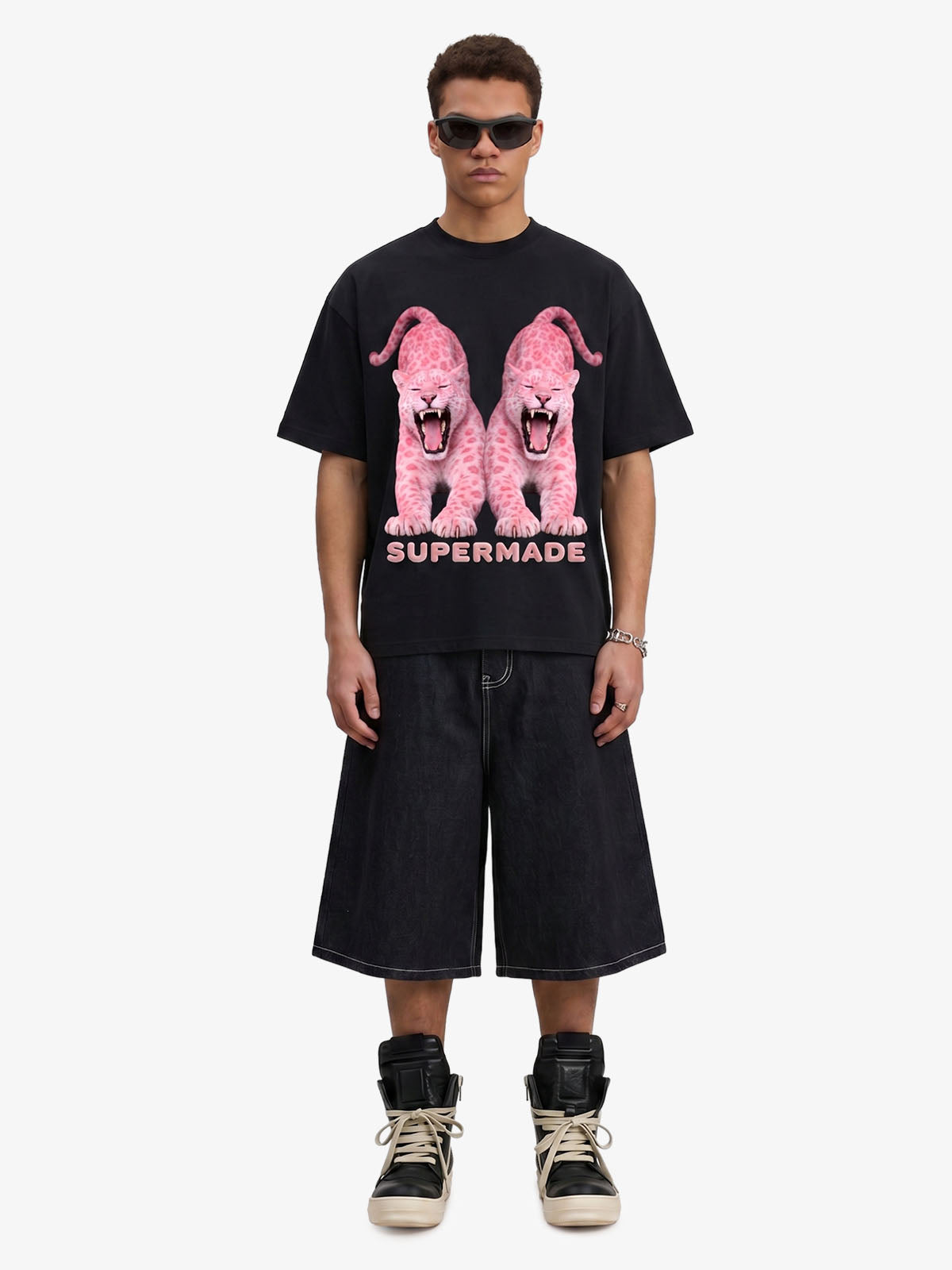 Vintage Contrast Stitch Wide Leg Denim Jorts