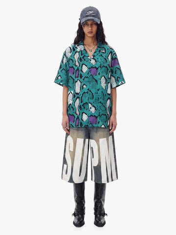Green Purple Snakeskin Cuban Shirt