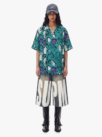 Green Purple Snakeskin Cuban Shirt