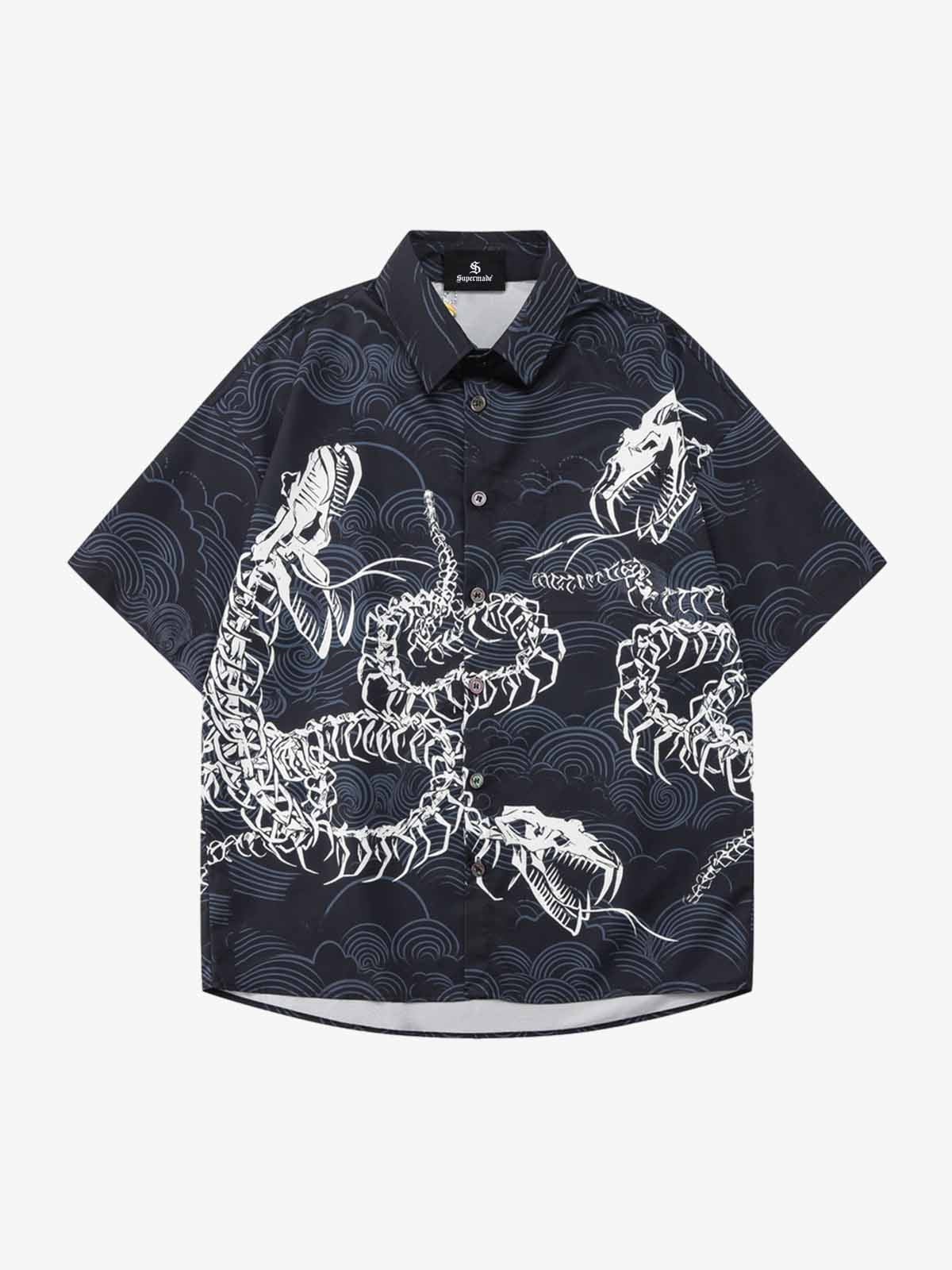 Japanese Wave Dragon Skeleton Shirt