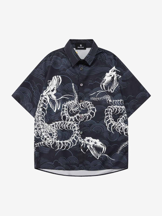 Japanese Wave Dragon Skeleton Shirt