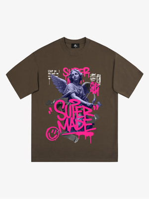 Street Pink Lucky Angel Graphic Design T-Shirt 