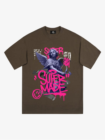 Street Pink Lucky Angel Graphic Design T-Shirt 