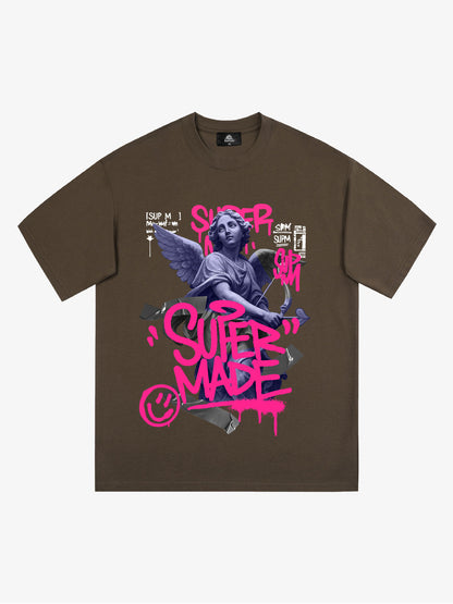 Street Pink Lucky Angel Graphic Design T-Shirt 