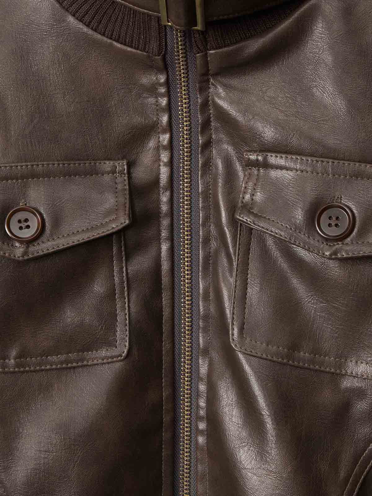 Thesupermade Faux Leather Cropped Fit Bomber Jacket