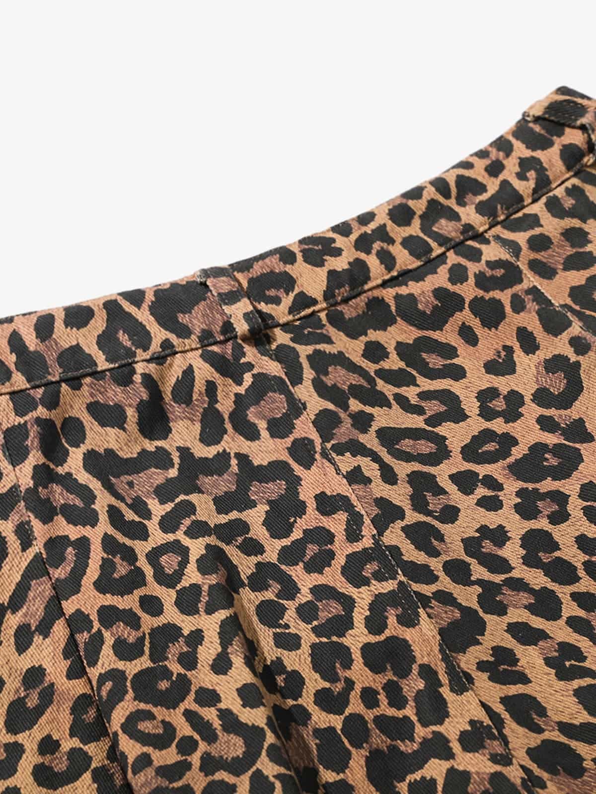 Retro Leopard Print Pleated Pocket Casual Pants 