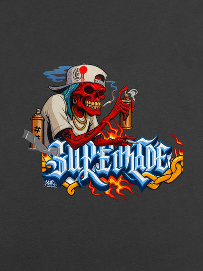 Street Skull Graffiti Artist Flame Flower Font T-Shirt 