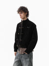 Vintage Suede Embroidered Metal Clip Down Jacket - 2626 
