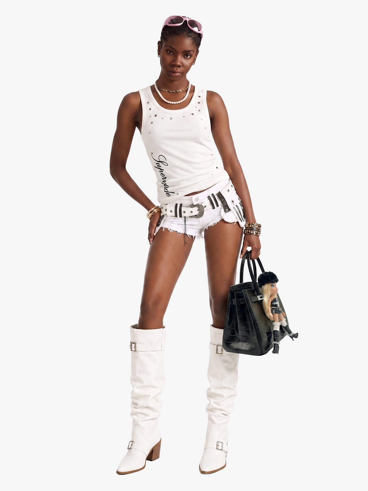 Punk Metal Grommet Ribbed Vest
