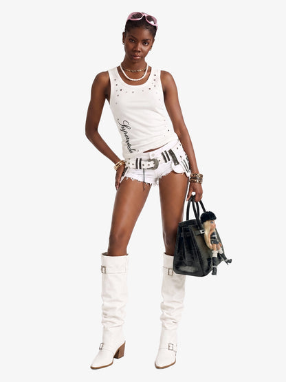 Punk Metal Grommet Ribbed Vest