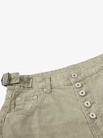 Distressed Washed Multi-Button Jeans