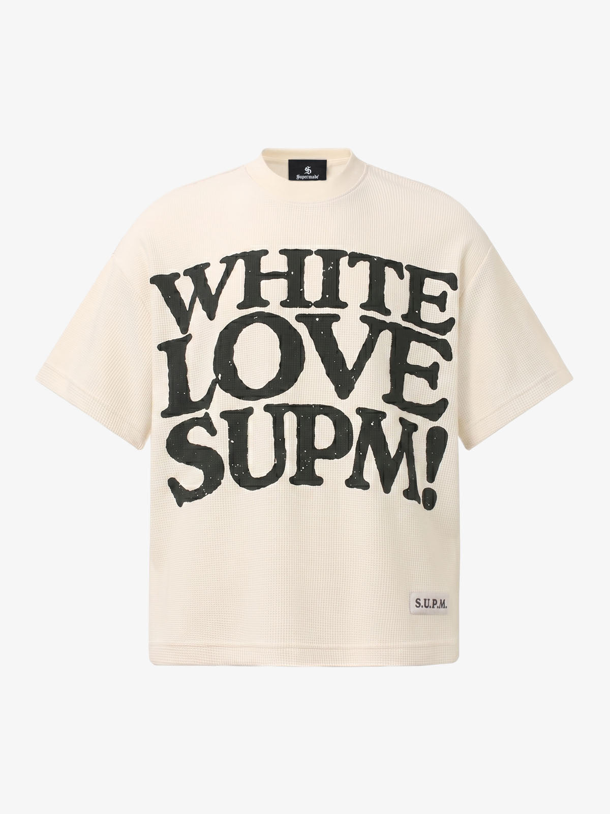White Oversized Waffle Knit Tee – Love Graphic Relaxed Fit Streetwear