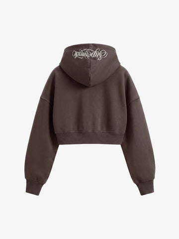 Faux Fur Hooded Sweatshirt with Embroidered Scorpion Graphic