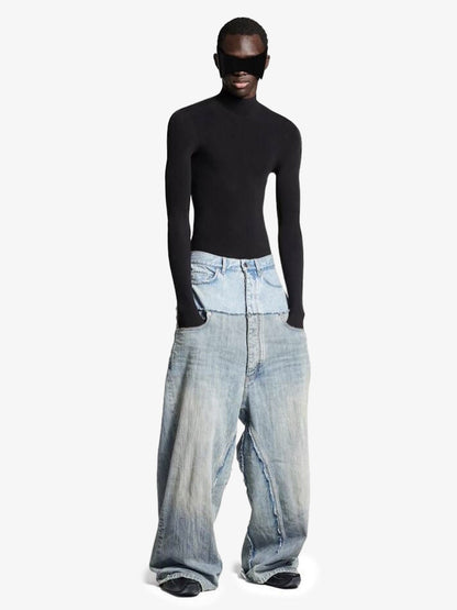 Double-Layer Paneled Baggy Jeans