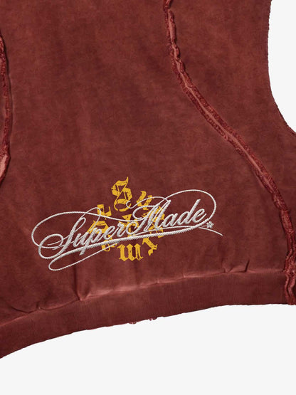 Vintage Distressed Full-Zip Hooded Sleeveless Vest 