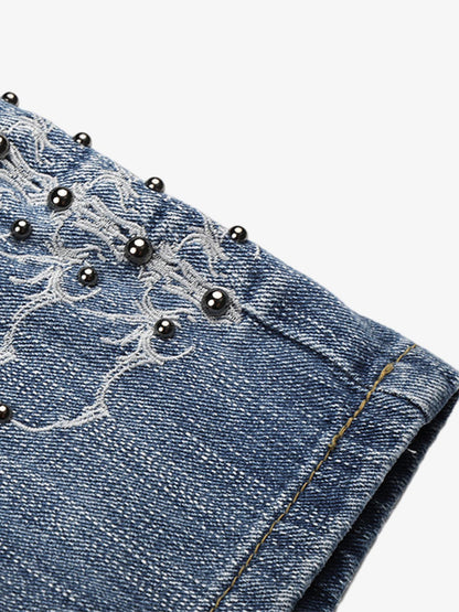 Embroidered Beaded Cropped Jeans