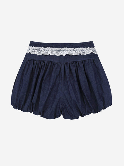 Lace Trim Bubble Casual Shorts
