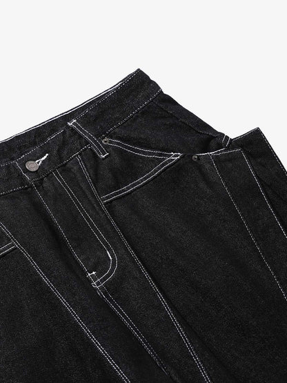 Contrast Stitching Deconstructed Denim Jorts 
