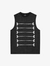 Black Knit Sleeveless Vest with Contrast Frog Closure Detail
