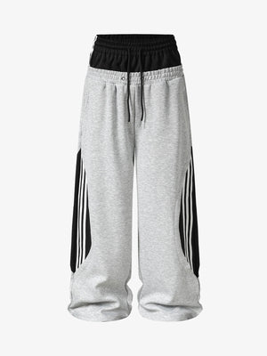 Layered Double-Waistband Wide-Leg Sweatpants