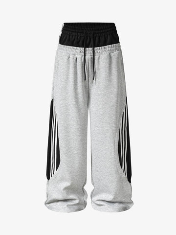 Layered Double-Waistband Wide-Leg Sweatpants