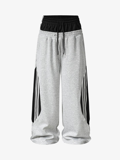 Layered Double-Waistband Wide-Leg Sweatpants