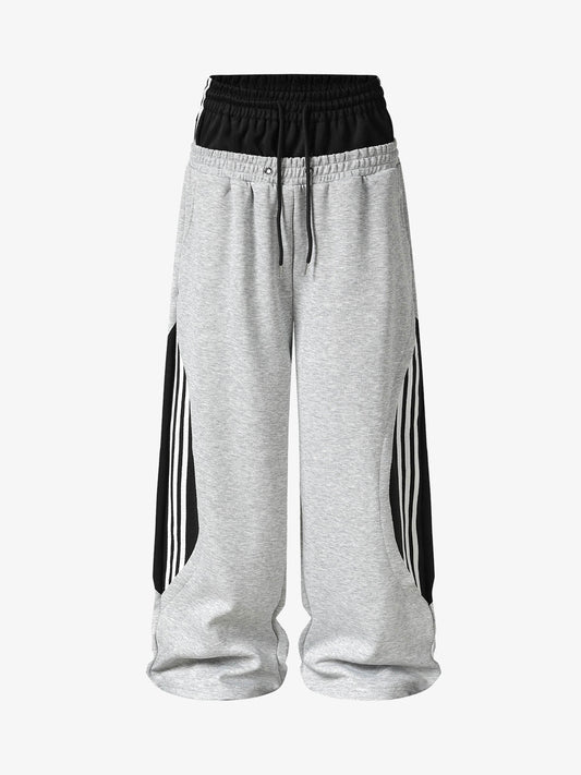 Layered Double-Waistband Wide-Leg Sweatpants