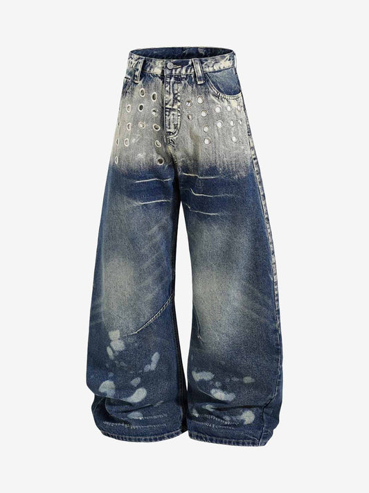 Multi-Eyelet Distressed Gradient Baggy Jeans 