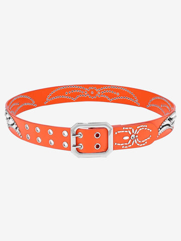 Retro Studded Zebra Pattern Wide Leather Belt 