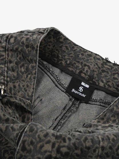 Leopard Pleated Wide Leg Denim Barrel Jeans 